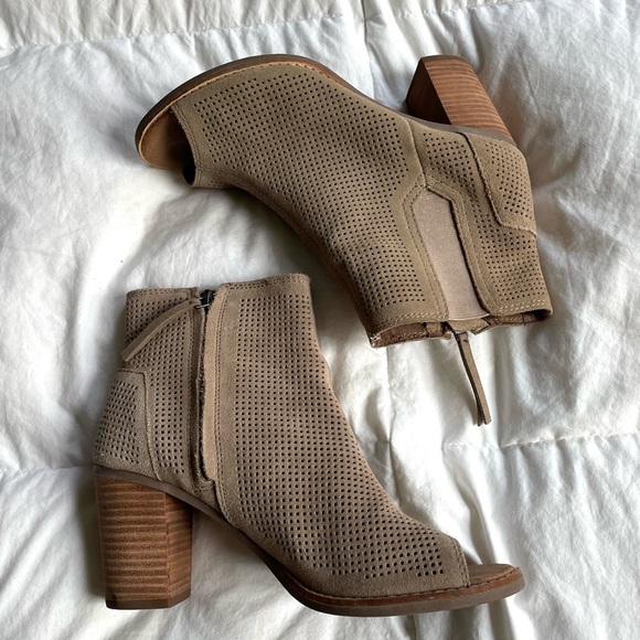 Toms Majorca Taupe Perforated Peep-toe Booties Ankle Boots 8.5 - Picture 5 of 8